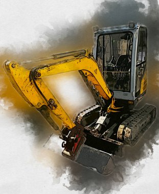 Ekskavatör illüstrasyon izole renk sanat eseri