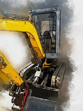 Ekskavatör illüstrasyon izole renk sanat eseri