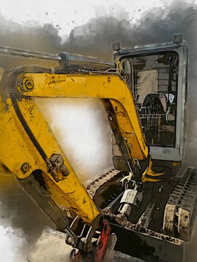 Ekskavatör illüstrasyon izole renk sanat eseri