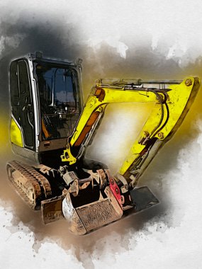 Ekskavatör illüstrasyon izole renk sanat eseri