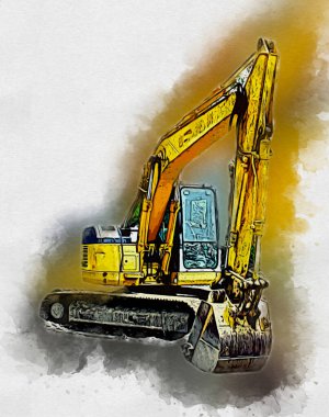 Ekskavatör illüstrasyon izole renk sanat eseri