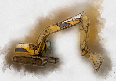 Ekskavatör illüstrasyon izole renk sanat eseri