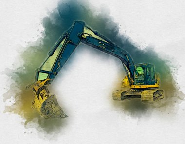 Ekskavatör illüstrasyon izole renk sanat eseri