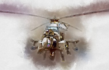 askeri helikopter resim sanatı klasiği çiziyor