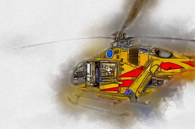 askeri helikopter resim sanatı klasiği çiziyor
