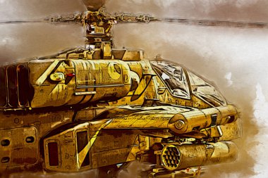askeri helikopter resim sanatı klasiği çiziyor