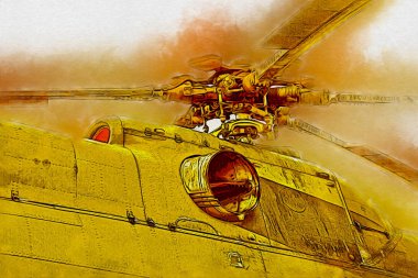 askeri helikopter resim sanatı klasiği çiziyor
