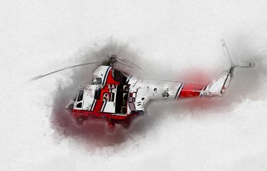 askeri helikopter resim sanatı klasiği çiziyor