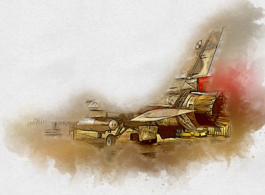 Amerikan savaş uçağı resim sanatı klasiği çiziyor.