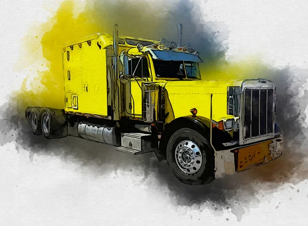 Amerikaanse Vrachtwagen Illustratie Kleur Geïsoleerde Kunst Vintage Retro — Stockfoto