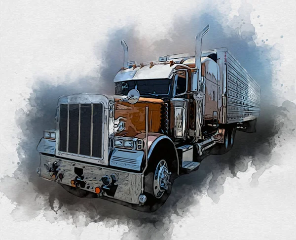 Amerikan kamyon illüstrasyon rengi izole edilmiş eski sanat eseri