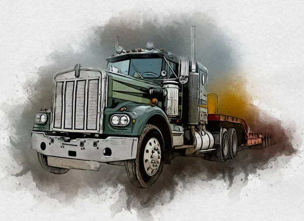 American Truck Ilustración Color Arte Aislado Vintage Retro — Foto de Stock