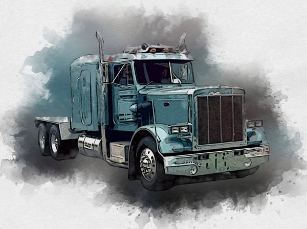 Amerikanische Lkw Illustration Farbe Isoliert Kunst Vintage Retro — Stockfoto