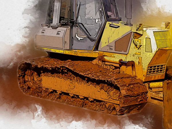 Bulldozer illustration color art grunge drawing vintage