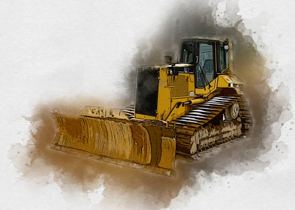 Bulldozer illustration color art grunge drawing vintage