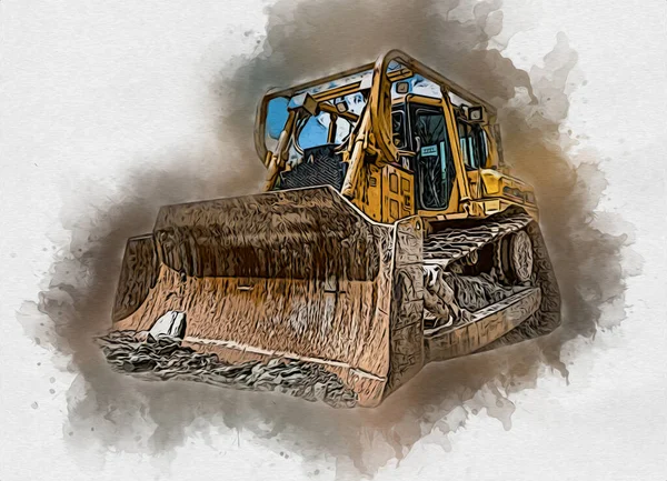 Bulldozer Illustration Farbe Kunst Grunge Zeichnung Vintage — Stockfoto