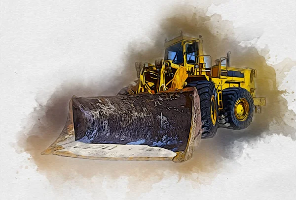 Bulldozer Illustration Color Art Grunge Drawing Vintage — Stock Photo, Image