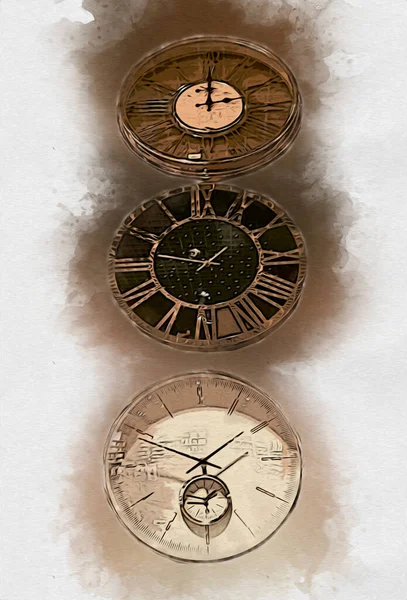 Las Esferas Los Viejos Relojes Clásicos Antiguos Sobre Fondo Papel — Foto de Stock