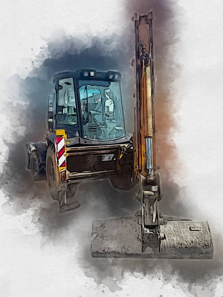 Bagger Traktor Illustration Farbe Isoliert Kunstwerk Antik Alt — Stockfoto