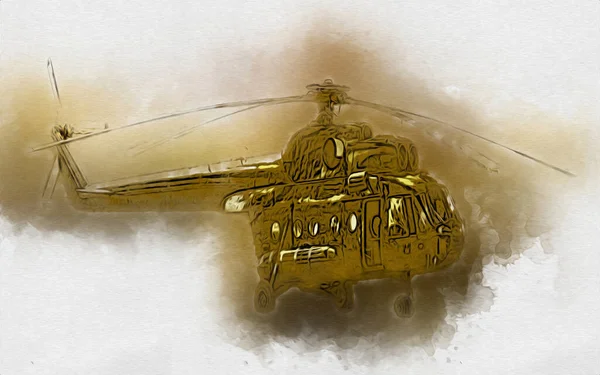 Helicóptero Militar Dibujo Ilustración Arte Vintage —  Fotos de Stock