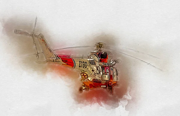 Wojskowy Helikopter Rysunek Ilustracja Sztuka Vintage — Zdjęcie stockowe