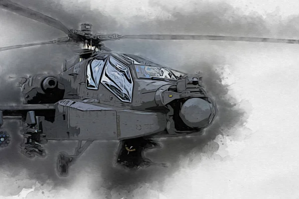 military helicopter drawing illustration art vintage