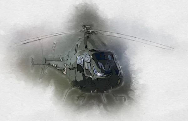 Wojskowy Helikopter Rysunek Ilustracja Sztuka Vintage — Zdjęcie stockowe