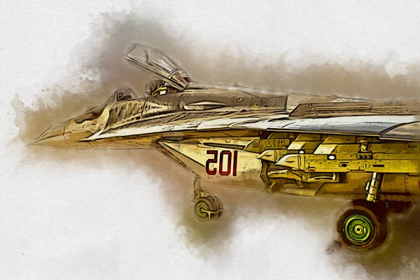 Avion Chasseur Réaction Américain Dessin Illustration Art Vintage — Photo