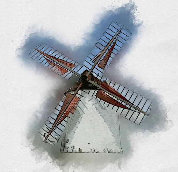 Windmill Old Retro Vintage Drawing Illustration Art — Stock Photo, Image