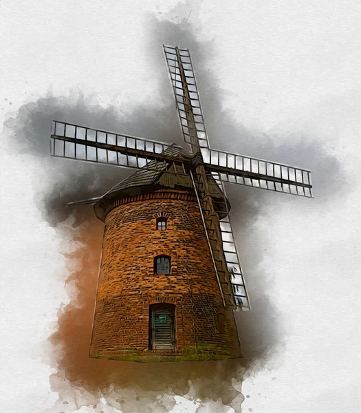 Windmill Old Retro Vintage Drawing Illustration Art — Stock Photo, Image