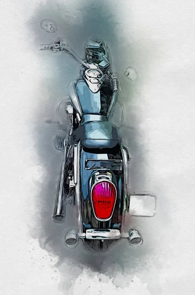 Μοτοσικλέτα Lllustration Χρώμα Απομονωμένη Τέχνη Ρετρό — Φωτογραφία Αρχείου