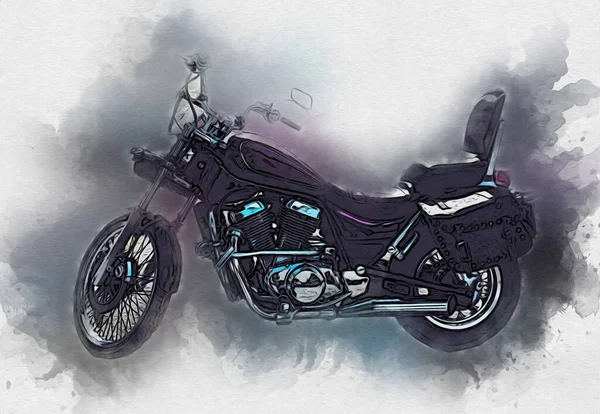 Motocykl Ilustracja Kolor Izolowane Sztuki Vintage Retro — Zdjęcie stockowe