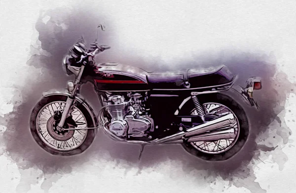 Motorrad Llustration Farbe Isoliert Kunst Vintage Retro — Stockfoto