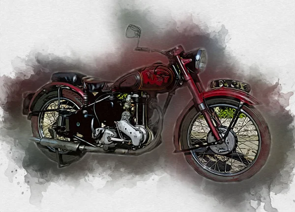 Motor Cycle Llustration Color Isolated Art Vintage Retro — Stock Photo, Image