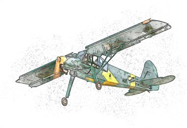 Beyaz arka planda izole edilmiş eski bir savaş uçağı.