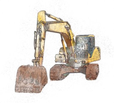 Ekskavatör illüstrasyon izole renk sanat eseri