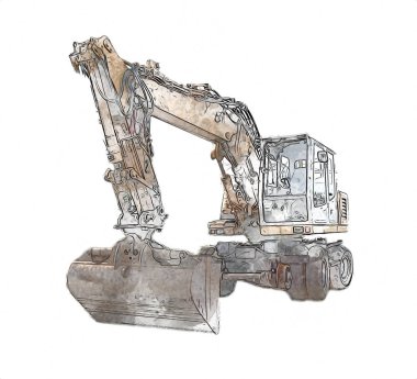 Ekskavatör illüstrasyon izole renk sanat eseri