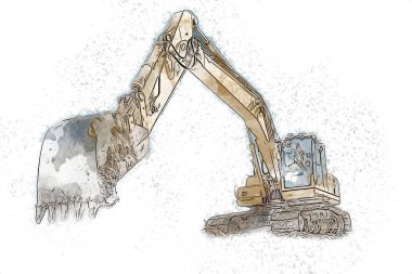 Ekskavatör illüstrasyon izole renk sanat eseri