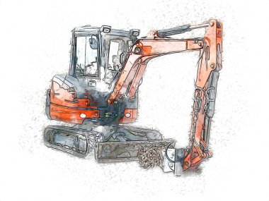 Ekskavatör illüstrasyon izole renk sanat eseri