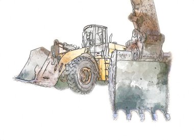 Ekskavatör illüstrasyon izole renk sanat eseri