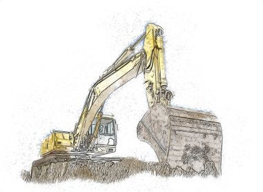 Ekskavatör illüstrasyon izole renk sanat eseri