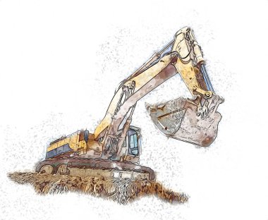 Ekskavatör illüstrasyon izole renk sanat eseri