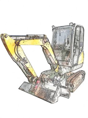Ekskavatör illüstrasyon izole renk sanat eseri