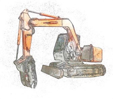 Ekskavatör illüstrasyon izole renk sanat eseri