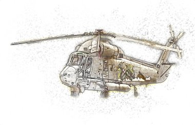 askeri helikopter resim sanatı klasiği çiziyor