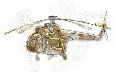 askeri helikopter resim sanatı klasiği çiziyor