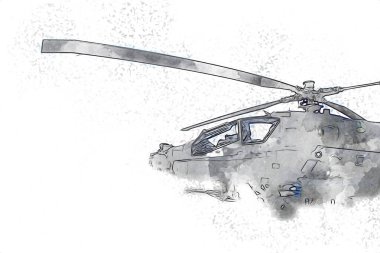 askeri helikopter resim sanatı klasiği çiziyor