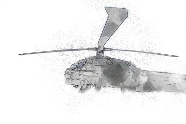 askeri helikopter resim sanatı klasiği çiziyor