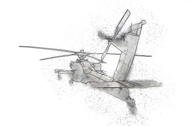 askeri helikopter resim sanatı klasiği çiziyor
