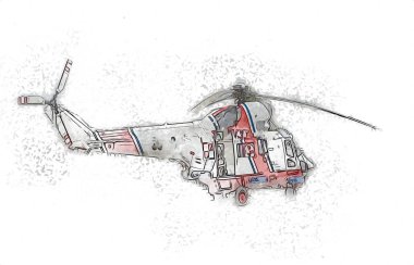 askeri helikopter resim sanatı klasiği çiziyor